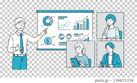 Illustration of a business team giving an online presentation (created by AI) 134655354