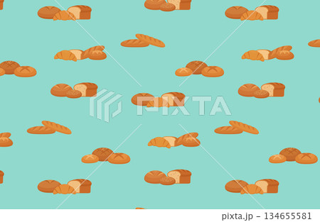 クロワッサンや食パンが並ぶおしゃれな北欧風パンの壁紙 134655581