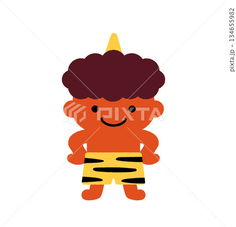 節分のかわいい赤鬼キャラクターイラスト｜子ども向け日本行事のシンプルデザイン 134655982