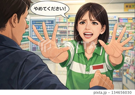 やめてください! !　叫ぶ女性店員 134656030
