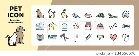 カラフルなペットのアイコンセット 134656070