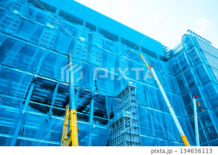 建設中の巨大建築物とクレーン　b-3 ライトカラー 134656113
