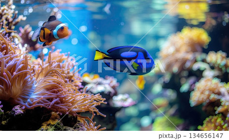 《AI画像》水槽の中で泳ぐ熱帯魚 《AI画像》水槽の中で泳ぐ熱帯魚 134656147