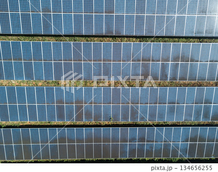 High angle view of Solar cells in Solar power station. Solar cell can convert energy from the sun to electricity. 134656255