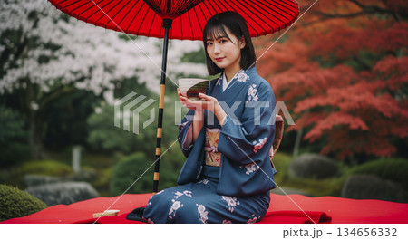 野点傘（野外のお茶会） 134656332