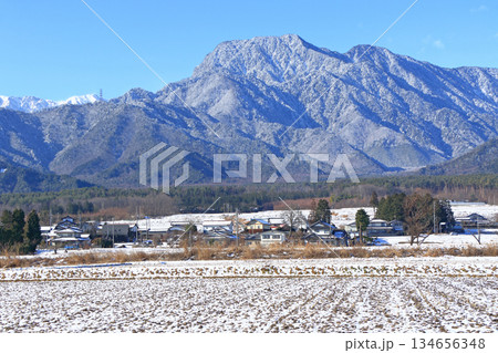 冬の安曇野　田園と北アルプス 134656348