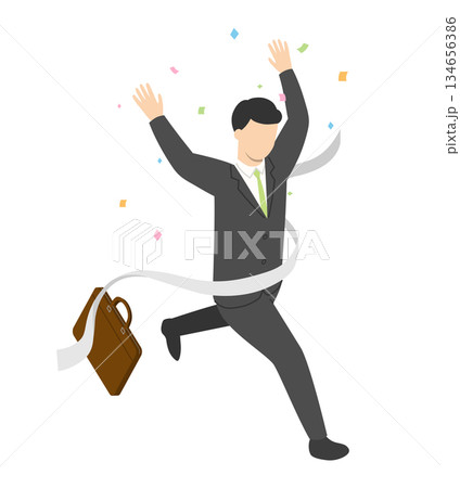 走る会社員男性ゴール・アイソメトリック 走る会社員男性ゴール・アイソメトリック 134656386
