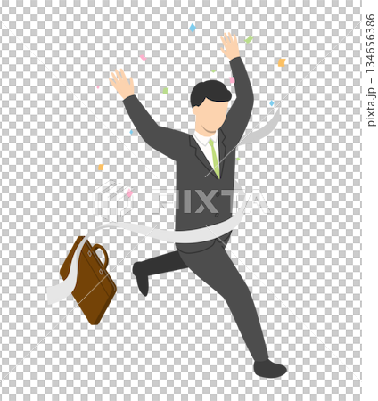 走る会社員男性ゴール・アイソメトリック 走る会社員男性ゴール・アイソメトリック 134656386