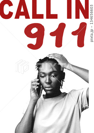 Person using a phone while looking worried and holding head in distress outdoors Person using a phone while looking worried and holding head in distress outdoors 134656603
