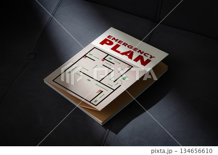 Step-by-step emergency plan for safety in a residential building layout 134656610