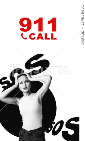 911 call concept with a person expressing distress in a modern design 134656831