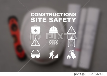 Safety equipment and guidelines for construction sites in clear layout 134656900