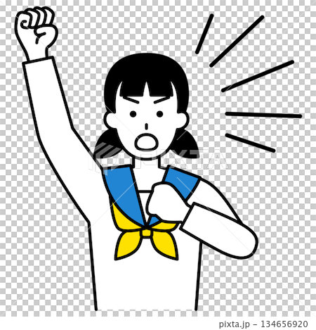 拳を上げて抗議する女子学生 拳を上げて抗議する女子学生 134656920