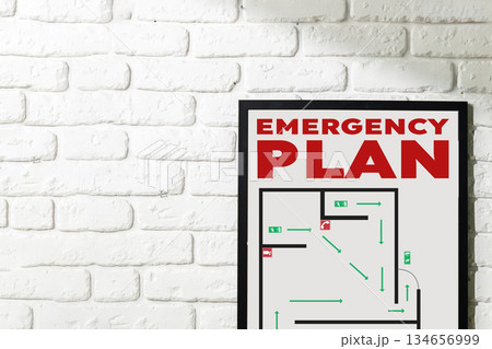 Emergency plan poster shows evacuation route and safety instructions clearly outlined Emergency plan poster shows evacuation route and safety instructions clearly outlined 134656999