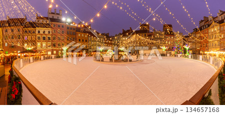 Old Town Market Square ice rink Warsaw Poland Old Town Market Square ice rink Warsaw Poland 134657168