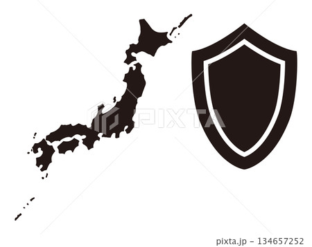 日本列島と盾のシルエット ベクターイラスト｜防衛・安全保障・国防イメージ 134657252