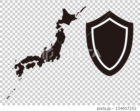 日本列島と盾のシルエット ベクターイラスト｜防衛・安全保障・国防イメージ 134657252