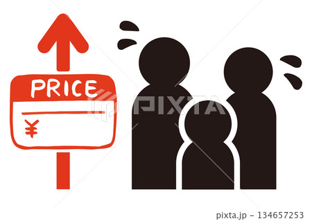 物価高と家族のベクターイラスト｜家計負担・生活不安・インフレ対策のイメージ 134657253