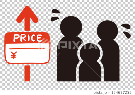 物価高と家族のベクターイラスト｜家計負担・生活不安・インフレ対策のイメージ 134657253