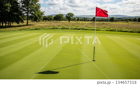 ゴルフのグリーン 134657318