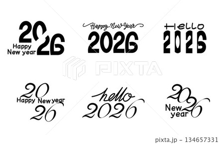 シンプルなモノクロの2026年ハッピーニューイヤーアイコンセット 134657331
