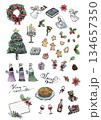 ヨーロッパのクリスマス雑貨と冬モチーフの手描き水彩イラストセット 134657350