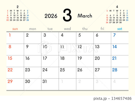 2026年カレンダー3月 134657486