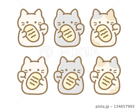 招き猫のイラストセット パステルカラー 134657993