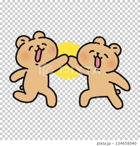 ハイタッチする笑顔のクマたち 134658040