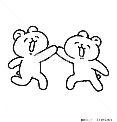 ハイタッチする笑顔のクマたち 線画 ハイタッチする笑顔のクマたち 線画 134658041