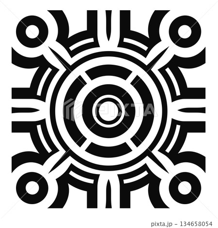 Black and white abstract design of concentric circles and shapes 134658054
