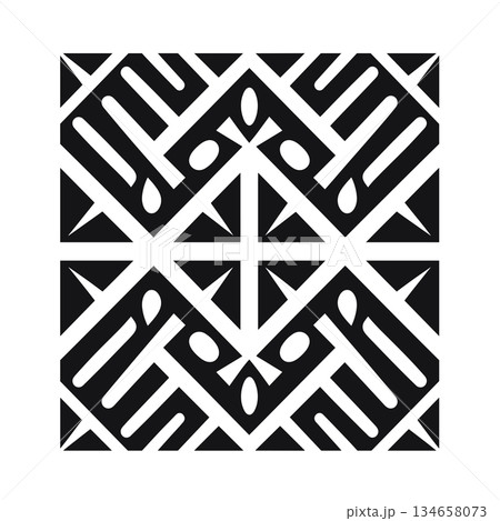 Black and white repeating square pattern with geometric shapes Black and white repeating square pattern with geometric shapes 134658073