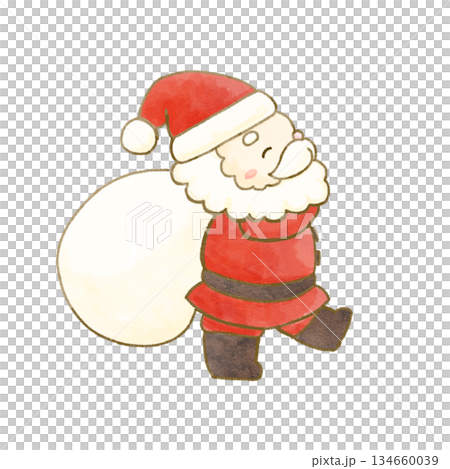 Watercolor illustration of a profile of Santa Claus holding a sack Watercolor illustration of a profile of Santa Claus holding a sack 134660039