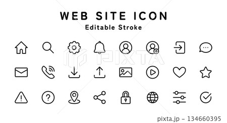 Web Siteアイコンセット(線幅変更可能) Web Siteアイコンセット(線幅変更可能) 134660395