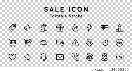 SALEアイコンセット(線幅変更可能) SALEアイコンセット(線幅変更可能) 134660396