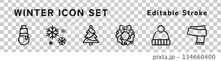 冬季圖示集（雪人、雪花、樹、花環、針織帽、圍巾） 134660400