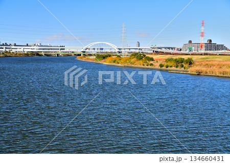 扇大橋／荒川より上流／江北橋方向を望む(東京都足立区)【2025.12】 134660431