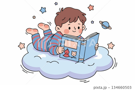 Cartoon illustration of a boy reading a book Cartoon illustration of a boy reading a book 134660503