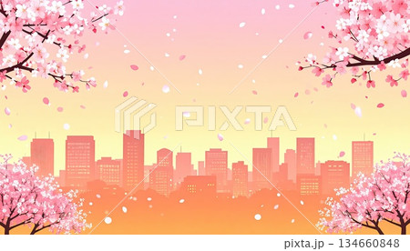 《AI画像》春の桜が舞い散る都市風景 《AI画像》春の桜が舞い散る都市風景 134660848