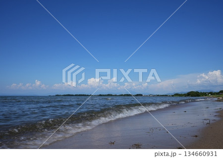 夏の穏やかな琵琶湖の湖畔風景 夏の穏やかな琵琶湖の湖畔風景 134660931