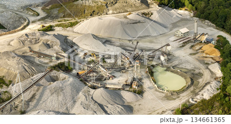 Sand open-pit mining quarry with processing plant for crushed stone. Extracting of natural resources for construction industry 134661365