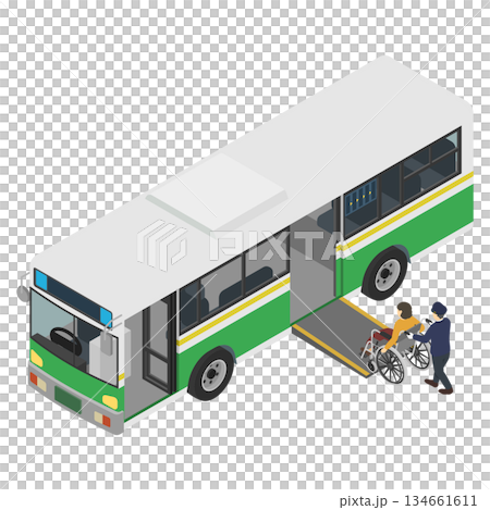 等距插圖:公車和輪椅 等距插圖:公車和輪椅 134661611
