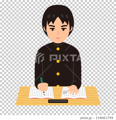 Illustration of a male student studying 134661749