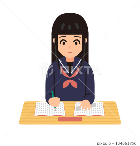 勉強する女子学生のイラスト 134661750