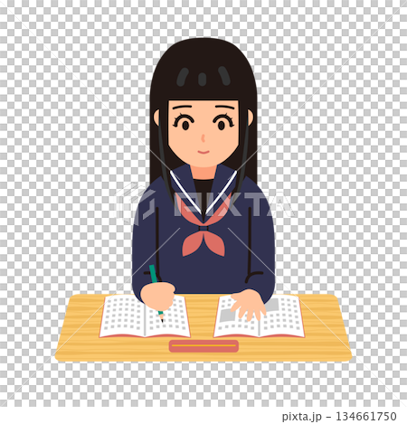 勉強する女子学生のイラスト 134661750
