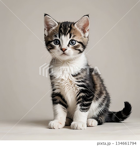 座りポーズが印象的なアメリカンショートヘアの子猫 134661794