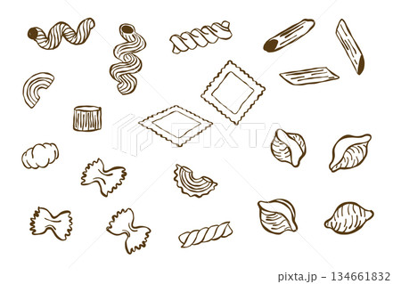 Hand drawn pasta shapes sketch set 134661832