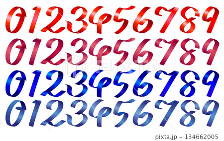 リボン状の光沢グラデーション数字セット（0–9） 134662005