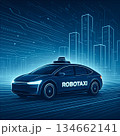 夜の都市の道路を走るロボタクシー 夜の都市の道路を走るロボタクシー 134662141