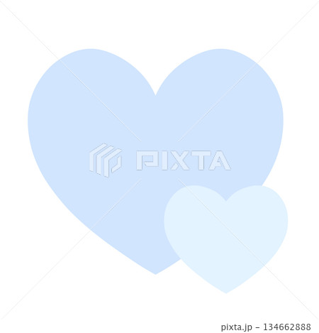 大小のハートが重なったシンプルな手描きイラストアイコン 水色 青 134662888